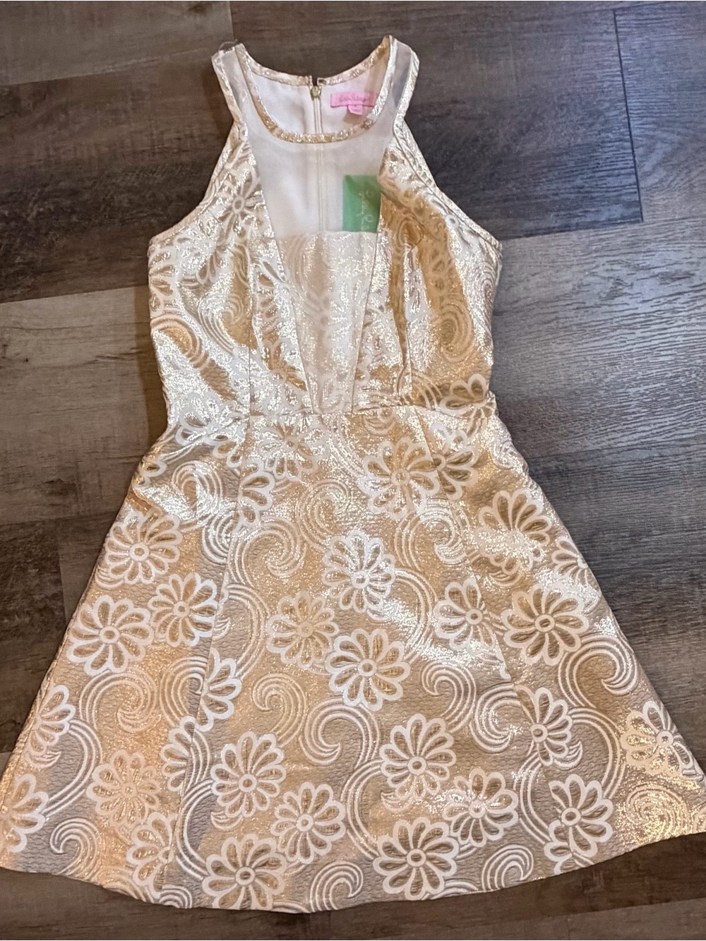 Lilly Pulitzer 🆕  Gold Metallic Elsie Dress Flower Pique Jacquard Size 0 - Picture 16 of 16
